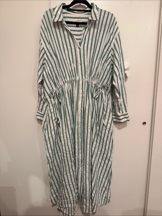 Universal Thread Dresses & Skirts - Universal Thread Green and White Striped Long-Sleeve Button-Front Maxi Dress